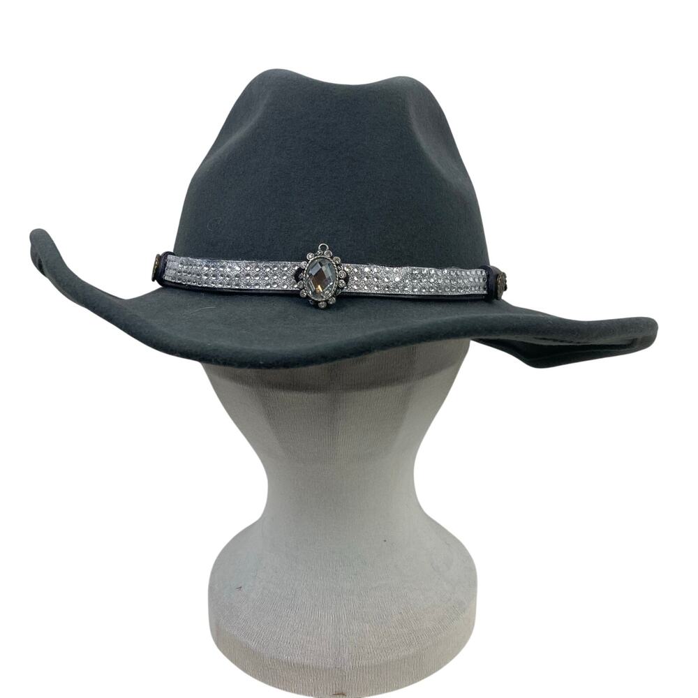 Twister Dakota Wool Felt Hat Womens M Gray Pinched Front Western Cowboy Bling